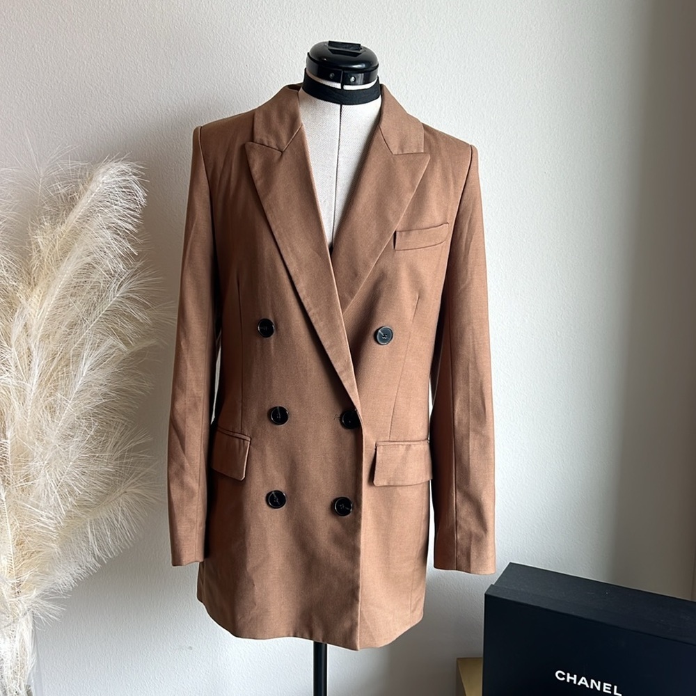 Zara Brown Tan Double Breasted Oversized 90s minimalist Blazer - Picture 5 of 13